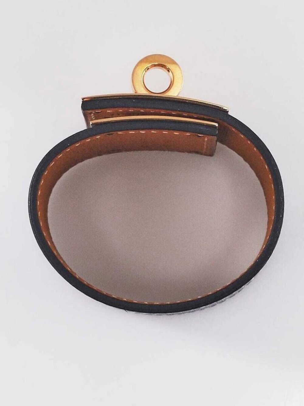 Hermes Bleu Brighton Swift Leather Gold Plated Kelly Dog Bracelet Size T1 - Picture 4 of 7